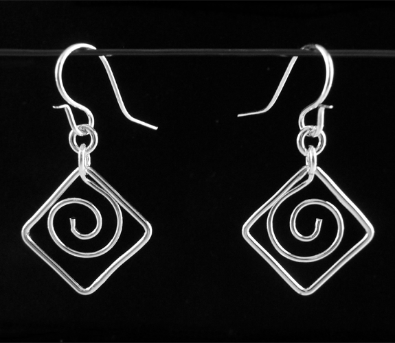 Mark Steel - Sterling Silver Square with Swirl Earrings